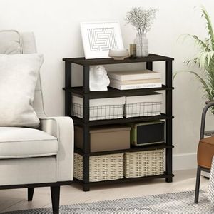 Furinno Turn-S-Tube Storage Shelves Set of 2, 3-Tier Stackable Standing Shelf, Open Corner Shelf, for Organization and Storage, Living Room, Garage, Home Office, Espresso