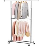 SimpleHouseware Double Rod Clothes Rack, Black