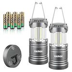 GEMEK 2 Pack LED Lantern, Collapsible Emergency Battery Powered Lights with Magnetic Base for Home Power Outages, Roadside Car Repair, Fishing, Camping Gear Accessories Essentials (Gray)