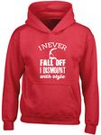 Hippowarehouse I Never Fall Off I Dismount with Style - Gymnastics Vault Kids Children's Unisex Hoodie Hooded top Red