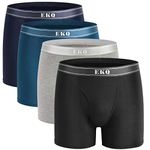 EKQ Mens Bamboo Underwear Boxer Multipack Briefs Breathable Tagless Underpants with Fly Pouch Comfy Stretch Men's Trunk 4-Pack (Black,Grey,Navy Blue,Blue, XL)