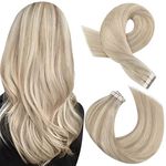 Moresoo Tape in Hair Extensions Human Hair Ash Blonde Highlighted with Blonde Remy Hair Extensions Tape in Skin Weft Human Hair 16 Inch Real Tape in Extensions Blonde Human Hair 20 Pcs 50G