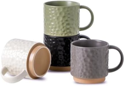 Nihow 16OZ Stackable Coffee Mug Set, Large Ceramic Coffee Mug Set of 4,Coffee Cup Set for Cappuccino/Latte/Cocoa,Dishwasher & Microwave Safe,Mixing Color