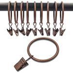 WeeksEight 40 Pack Antique Copper Curtain Rings with Clips, Curtain Hooks Hangers Clip Rings for Hanging Drapes Bows Hat, Drapery Rings 1.77 in I D, Fits up to 1.5 in Diameter Curtain Rod.