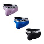 JOCKMAIL 3Pcs/pack Mens Underwear Briefs Low Rise Breathable Cotton Briefs for Men (M,397Black+342blue+342purple)