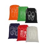 IVILLAGE Premium Reusable and Washable 100% Pure Cotton Fabric Shoe Covers/Bags with Drawstring Closure|Handcrafted Doodle Collection|Ideal for Travel, Home and Storage|Pack of 6|Multicolor|Unisex