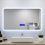 Biubiubath Large LED Bathroom Mirrors with Bluetooth Speaker Anti Fog 3x Magnifying 6000K Cool White Light + 2700K Warm Lights - 1200x700mm