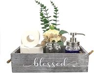 Rustic Toilet Paper Holder Box- Rustic Home Decor Tissue Box with Mason Jar Dispenser & Artificial Flowers for Farmhouse Bathroom Countertop Decor, Over Toilet Organizer, Vanity Top, Gray