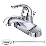 WOWOW Bathroom Faucet 1 Handle Low Arc Lead Free Single Handle 4 inch Centerset Bathroom Sink Faucet with Pop Up Drain Assembly Basin Mixer Tap Chrome Vanity Faucet