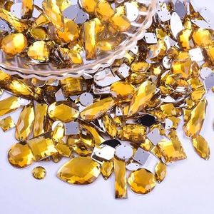 230Pcs Mixed Shape Crystal Sew On Rhinestones Gems Acrylic Flatback Diamante Stones Strass Sewing for Crafts DIY Handicrafts Clothing Wedding Dress Shoes Bag Decorations Accessories(05 Golden Yellow)