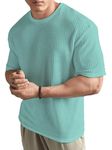 madfrog Men Solid Round Neck Polyester Blend Waffle Knit Down Shoulder Oversized T-Shirt for Men's Pista Green