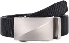 SANSTHS Tactical Belt, Golf Ratchet Belt for Men Military Hiking Rigger Work Nylon Web 1 1/3" Silver Auto Slide Buckle