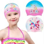 WAWSAM 2 Pack Kids Swim Cap Durable Silicone Swim Caps for Boys Girls Toddler Waterproof Bathing Pool Swimming Caps Comfortable Kids Mermaid Unicorn Swimming Hats for Long and Short Hair