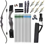 Vogbel Takedown Recurve Bow and Arrows Set 58" Archery Longbow Right Hand Bow Riser Bamboo Limbs for Adults Hunting Target Shooting 25-65lb (50 pounds)