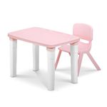 HAPPY BEAR Table and Chair Set for Kids Strong & Durable Plastic Made Rectangle Table with Box Space for Stationery 3 Level Height Adjustable (Pink)