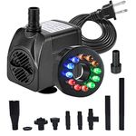 15W 1000L/H Submersible Fountain Water Pump with 12 Colorful LED Lights, Mushroom and Blossom Spray Head for Aquarium Fish Tank, Pond ,Outdoor Fountain, Water Feature, Statuary Gardens