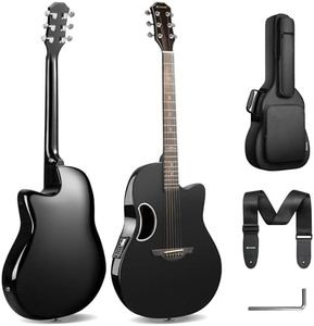 CAHAYA Acoustic Electric Guitar Kit - 41” Carbon Fiber Durable Beginner Adult Acoustic Guitar Set with Thick Padded Guitar Bag Adjustable Denim Strap Safety Lock (Black)