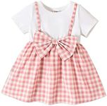 PATPAT Baby Girl Dress Newborn Infant Girls Dress Short Sleeve Suspender Plaid Dress Bow Front Dress Pink 6-9 Months