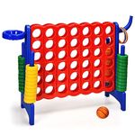 KOTEK Giant 4-in-a-Row Game, Jumbo 4-to-Score Family Game with Quick-Release Sliders/42 Rings/Ring Toss/Basketball Hoop, Plastic Connect Yard Game Outdoor for Kids & Adults(without Carrying Bag, Blue)