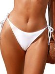 Rajputana Women's Tie Side Solid Bikini Bottom String Sexy Brazilian Bathing Suits Bottoms, White, Small