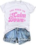 JINTING You Need to Calm Down T-Shirt Woman Country Concert Tops Music Lovers Tee LGBTQ Pride Gift Tops, White, X-Large