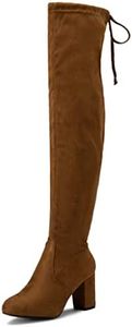Vepose Women's 991 Over The Knee High Boots Suede Boot Vegan 3.03 Inch Chunky Heels Side Zipper Adjustable Opening Shoes Brown Size 7(CJY991 Brown 07)