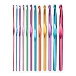 First Try 12 Sizes Multicolor Aluminum Crochet Hooks Aluminum Knitting Needles for Yarn Craft, 2-8 mm (Set of 12 Pcs)