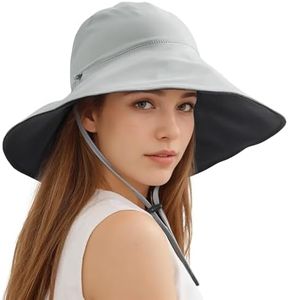 Sukeen Cappello da sole da donna, reversibile, con tesa larga, protezione UV, pieghevole, per esterni, con orlo arrotolabile, adatto per spiaggia, giardino, escursionismo, Nero, Grigio, 55-58