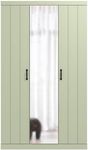 Galano Allington 3 Door Wardrobe with Mirror - Stylish & Sturdy Wardrobe - Bedrrom Furniture with Hanging Rail Storage (Light Green)