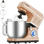 GarveeTech 7.5 Qt Stand Mixer, 10 Speed Portable Lightweight Kitchen Mixer with Dough Hook, 660W Tilt-Head Electric Food Mixer, Stainless Steel Bowl, Egg Whisk, Beater for Daily Use (Champagne Gold)