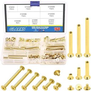 Glarks 80 Sets Chicago Screws Assortment, M5 x 6/15/25/35/45/55 Brass Plated Screw Posts Bookbinding Posts Binding Screw Chicago Button Post Rivets Screw Belt Screws Leather Photo Albums Screw