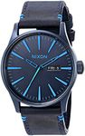 NIXON Men's A1052224-00 Sentry Leather Analog Display Japanese Quartz Blue Watch