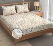 FRESH FROM LOOM King Size Microfiber Floral Print Fitted Bedsheet - 240 TC, Hypoallergenic, Includes 2 Pillow Covers (Size - 78 x 72 Inches (Fits up to 10 Inch) | Barely-Peach)