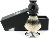 Best Shaving Brush Gift CASE Black Base with Sliver TIP Badger Hair Brush and Brush Stand for Men's
