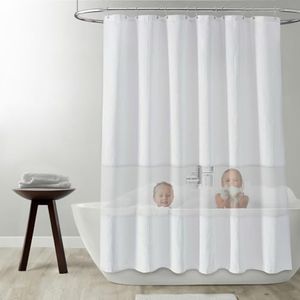 JWVJ Shower Curtain Splash Guard | Guaranteed Splash-Proof Protection | White Curtain & Hooks | Double-Layered Cute Design for Toddlers & Kids, Bathtub Water Barrier, 72x72