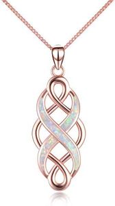 YFN Celtic Knot Necklace Created Opal Pendant Sterling Silver Infinity Love Jewelry, Sterling Silver, Opal