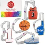 Basketball Cookie Cutters 5-Pc. Set Made in The USA by Ann Clark, Sneaker, Ball, Jersey, Number 1, Fan Hand