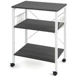 GiantexUK Kitchen Baker's Rack, 3 Tier Serving Cart Microwave Stand with Lockable Wheels & 5/10 Hooks, Rolling Storage Trolley for Home Office Living Room(Brown, 2 Adjustable Shelves)