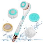 Bestcool Electric Body Brush Set, Waterproof Bath Brush 2 Speeds Body Scrubber Shower Brush with Long Handle, Soft Silicone Spin Skin Brush with 4 Brush Heads for Deep Cleaning and Relaxing(Green）