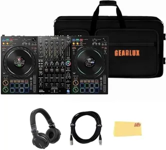 Pioneer DDJ-FLX10 4-Channel Professional DJ Controller - Black Bundle with Case, HDJ-CUE1 Headphones, XLR Microphone Cable, and Austin Bazaar Polishing Cloth