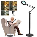 10X Magnifying Glass with Light and Stand, Veemagni 3-in-1 Adjustable Swing Arm Magnifying Floor Lamp, 5 Color Modes, Stepless Dimmable Lighted Magnifier Hands Free with Clamp for Close Works, Crafts