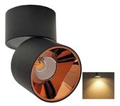 Mufasa 12 Watts Black Rose Gold Reflector Adjustable LED Round Surface Light Cylindrical Shape Indoor Ceiling Mounted Spot Light Down Light Aluminum Body (10Cm Height) (Warm White) (Pack of 1)