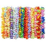 KEYIDO® 36 Pack Hawaiian Garland Leis Necklaces Flower Garlands for Adults and Kids Hawaiin Neck Garland Multipack for Summer Tropical Hawaii Luau Beach Party Fancy Dress Decorations