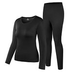 HEROBIKER Thermal Underwear Women Ultra-Soft Set Base Layer Top & Bottom Long Johns with Fleece Lined（S, Black