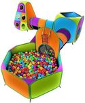 Playz 5-Piece Kids Pop up Play Tent Crawl Tunnel and Ball Pit with Basketball Hoop Playhouse for Boys, Girls, Babies, and Toddlers (Purple, Orange, Yellow, Red, Blue)