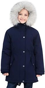 SOLOCOTE Girls Winter Coats Heavyweight Medium Length Warm Jacket With Removable Fur Collar Hooded, SLN2016 Navy 9-10Y