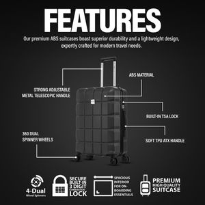 ATX Large ABS Suitcase – Gun Metal Hard Shell Luggage