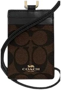 Coach Signature C Brown Black Lanyard Badge ID Credit Card Holder 63274