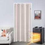 Qelus Door Curtain, Thermal Insulated Curtain 52'' Width x 80'' Drop, Blackout Curtain Panel Drape Eyelets, Single Curtain for Door Doorway Window Living Room Bedroom, Beige 1 PANEL