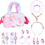 Zuimei Unicorn Jewellery Set for Girls, Unicorn Crossbody Bag with Jewelry Sets Unicorn Handbag Bracelets Necklaces Kids Dress Up Jewelry Unicorn Gifts for Girls 2 3 4 5 6 7 8 Year Old